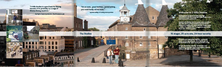 An image spread of 3 Mills Studios Brochure